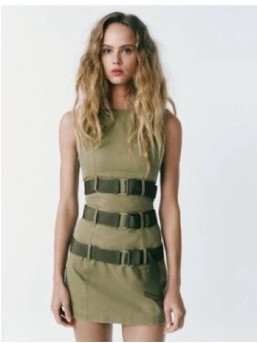 ZARA Army Green Belted Utility Mini Dress
